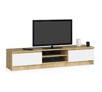 Meuble TV pour salon AKORD Chêne Artisan 160 cm 2 portes façade Blanche 2 étagères 160x40x33 cm Chêne Artisan / Blanc G