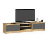 Meuble TV pour salon AKORD Chêne Artisan 160 cm 2 portes façade Gris Graphite 2 étagères 160x40x33 cm Chêne Artisan / Gris Graphite G