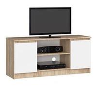 Meuble TV pour salon AKORD Chêne Sonoma 120 cm 2 portes façade Blanche 2 étagères 120x40x55 cm Chêne Sonoma / Blanc G