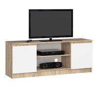 Meuble TV pour salon AKORD Chêne Sonoma 140 cm 2 portes façade Blanche 2 étagères 140x40x55 cm Chêne Sonoma / Blanc G