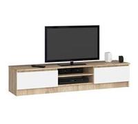 Meuble TV pour salon AKORD Chêne Sonoma 160 cm 2 portes façade Blanche 2 étagères 160x40x33 cm Chêne Sonoma / Blanc G