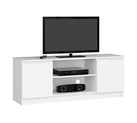 Meuble TV pour salon Blanc 140 cm 2 portes façade Blanche 2 étagères 140x40x55 cm