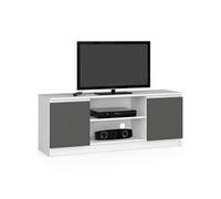 Meuble TV - AKORD - Blanc - 140 cm - 2 portes - Gris Graphite - 2 étagères