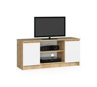 Meuble TV pour salon Chêne Artisan 120 cm 2 portes façade Blanche 2 étagères 120x40x55 cm