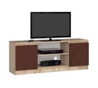 Meuble TV pour salon Chêne Sonoma 140 cm 2 portes façade Wengé 2 étagères 140x40x55 cm