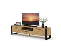 Meuble TV pour téléviseur jusqu'à 70" Moderne, 3 Portes idéal pour Salon Chambre, Banc TV,1 Niche Ouverte et Passe Câbles Intégré Chêne Artisan L 200 X P 43 X H 48 cm Nuka