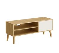 Meuble TV, pour Télévision jusqu'à 55 Pouces, Longueur 120 cm, Style Rustique, Couleur Chêne Naturel et Blanc Crème