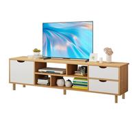Meuble TV pour TV de 55 pouces, centre de divertissement avec étagère, console TV avec 2 armoires, console multimédia, table multimédia pour salon, chambre à coucher et bureau, pieds en bois massif