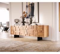 Meuble-TV Puzzle 175 cm 4 portes acacia naturel pied flottant métal noir