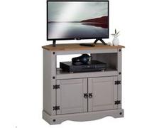Meuble TV RAMON avec 2 portes, style mexicain en pin massif gris et brun Gris/Naturel G
