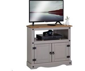 Meuble TV RAMON avec 2 portes, style mexicain en pin massif gris et brun Gris/Naturel G