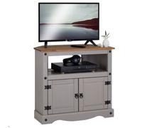 IDIMEX Meuble TV Ramon Banc télévision en pin Massif Gris et Brun avec 2 Portes et 1 Niche, Meuble de Rangement Style Mexicain en Bois dim 85 x 78 x 43 cm