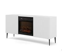 Meuble TV RAVENNA 2D 170 cm avec cheminée électrique blanc mat