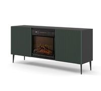Meuble TV RAVENNA 2D 170 cm avec cheminée électrique noir mat / vert foncé