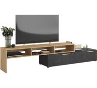 Meuble TV RAW - Décor chene et Steam Black - 1 abattant + 1 tiroir - 4 modulations au choix - L250 x H 50 x P 46.6 cm