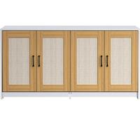 Meuble TV rectangulaire - 4 portes, litière pour chat cachée, griffoir sisal, 120x50x61,5 cm, blanc
