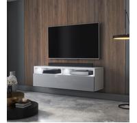 Meuble TV - REDNAW - 100 cm - blanc mat / gris brillant - 2 niches ouvertes - avec tiroir - style moderne - avec LED