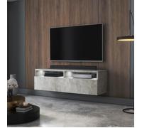Meuble TV - REDNAW - 100 cm - gris béton - 2 niches ouvertes - avec tiroir - style moderne - avec LED