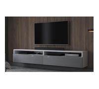 Meuble TV - REDNAW - 180 cm - blanc mat - gris brillant - 2 niches ouvertes - avec 2 tiroirs - style moderne