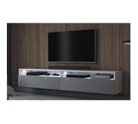 Meuble TV - REDNAW - 180 cm - blanc mat - gris brillant - 2 niches ouvertes - avec 2 tiroirs - style moderne - avec LED