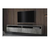 Meuble TV - REDNAW - 180 cm - gris béton - 2 niches ouvertes - avec 2 tiroirs - style moderne