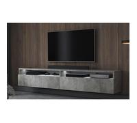 Meuble TV - REDNAW - 180 cm - gris béton - 2 niches ouvertes - avec 2 tiroirs - style moderne - avec LED