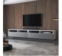 Meuble TV - REDNAW - 200 cm - blanc mat / gris brillant - 4 niches ouvertes - 2 tiroirs - style moderne