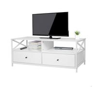 Meuble TV Relaxdays, 2 compartiments & 2 tiroirs, pour TV jusqu'à 55 pouces, H x L x P: 50 x 120 x 40 cm, blanc