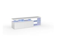 Meuble TV réversible BLUE-TECH - Mélaminé blanc laqué - 1 Porte abattante - LED - L150 x P41 x H43 cm