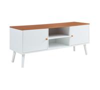 [en.casa] Meuble TV Banc Télévision Armoire Basse avec 2 Compartiments Ouverts 2 Portes de Placard Design Intemporel MDF Bois de Pin 120 x 35 x 50 cm Blanc Effet Teck