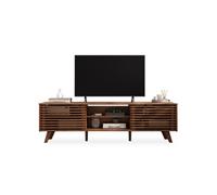IDIMEX RIAN Meuble TV Bas avec 2 Portes coulissantes Marron - Commode TV en pin Massif, 3 étagères réglables, Buffet TV