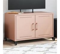 vidaXL Meuble TV, Armoire de Télévision avec Portes, Support Télé avec Rangement Salon Salle de Séjour Intérieur, Rose 68x39x43,5 cm Acier
