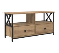 Meuble TV rustique - vidaXL - Chêne artisanal - 90x33x45 cm - Bois d'ingénierie et acier - Avec tiroir - Avec étagère