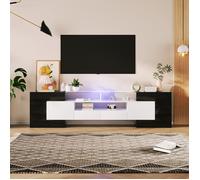 Meuble TV Salon avec éclairage LED - Buffet Bas Rangement - Lowboard - Style Moderne - surface en verre élégante - 200x30x60.7cm
