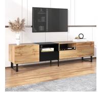 Meuble TV Salon moderne-Buffet bas 2 portes 2 tiroirs-Support TV -Espace de rangement spacieux-190x38x48cm-Noir+Bois
