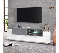 Meuble TV salon placard tiroir blanc et ardoise New Coro Low M