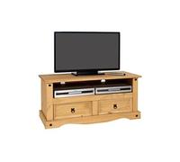 Meuble tv salsa banc télévision en bois style mexicain corona avec 2 tiroirs et 1 niche, en pin massif finition cirée