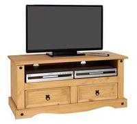 Meuble tv salsa banc télévision en bois style mexicain corona avec 2 tiroirs et 1 niche, en pin massif finition cirée Naturel G