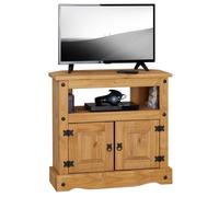 IDIMEX Meuble TV Salsa L 85 cm en Bois Massif Brun avec 2 Portes et Une Niche, Meuble de Salon Style Mexicain, pour télévision jusqu'à 99 cm