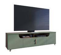 Meuble TV - SANTORINI - 75 Pouces - Vert Olive - Imitation Chêne - 4 Portes 8 Niches