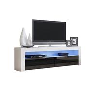 Meuble TV Savelli LED Blanc MAT et portes en Noir laqué 157 cm