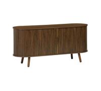 sweeek - Meuble TV scandinave 2 Portes coulissantes. 4 Compartiments. Effet Bois rainuré Noyer. L120 x 40 x 57 cm