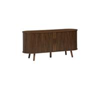 sweeek - Meuble TV scandinave 2 Portes coulissantes. 4 Compartiments. Effet Bois rainuré Noyer. L120 x 40 x 57 cm