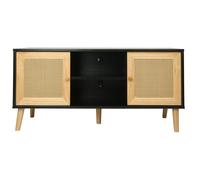 Meuble TV scandinave en cannage ""Iguane"" - 120 x 30 x 56.5 cm - Noir