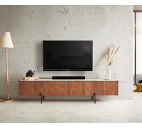 Meuble-TV Secara 200 cm acacia marron 4 portes marbre pieds noirs