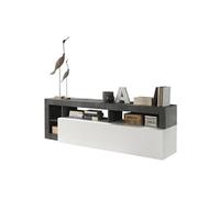 Meuble TV SEFRO - 1 porte et 4 niches - Blanc laqué et béton