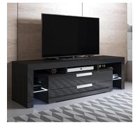 Meuble TV - Selma - 160 x 53 x 35cm - Noir Finition brillante - LED RGB
