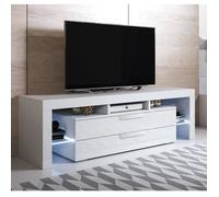Meuble TV - Selma - 2 tiroirs - LED - Blanc Finition brillante