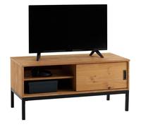 IDIMEX Meuble TV Selma Banc télé de 98 cm au Style Industriel Design Vintage avec 1 Porte coulissante et 1 Compartiment Ouvert, en pin Massif teinté Brun Clair