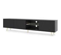 Meuble TV - SELSEY - BELLO - 175 cm - noir - avec LED